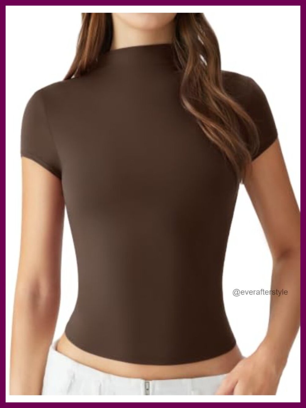 Mock Neck Short Sleeve Double Lined Slim Fit Tee Casual Office Y2K Basic Top
